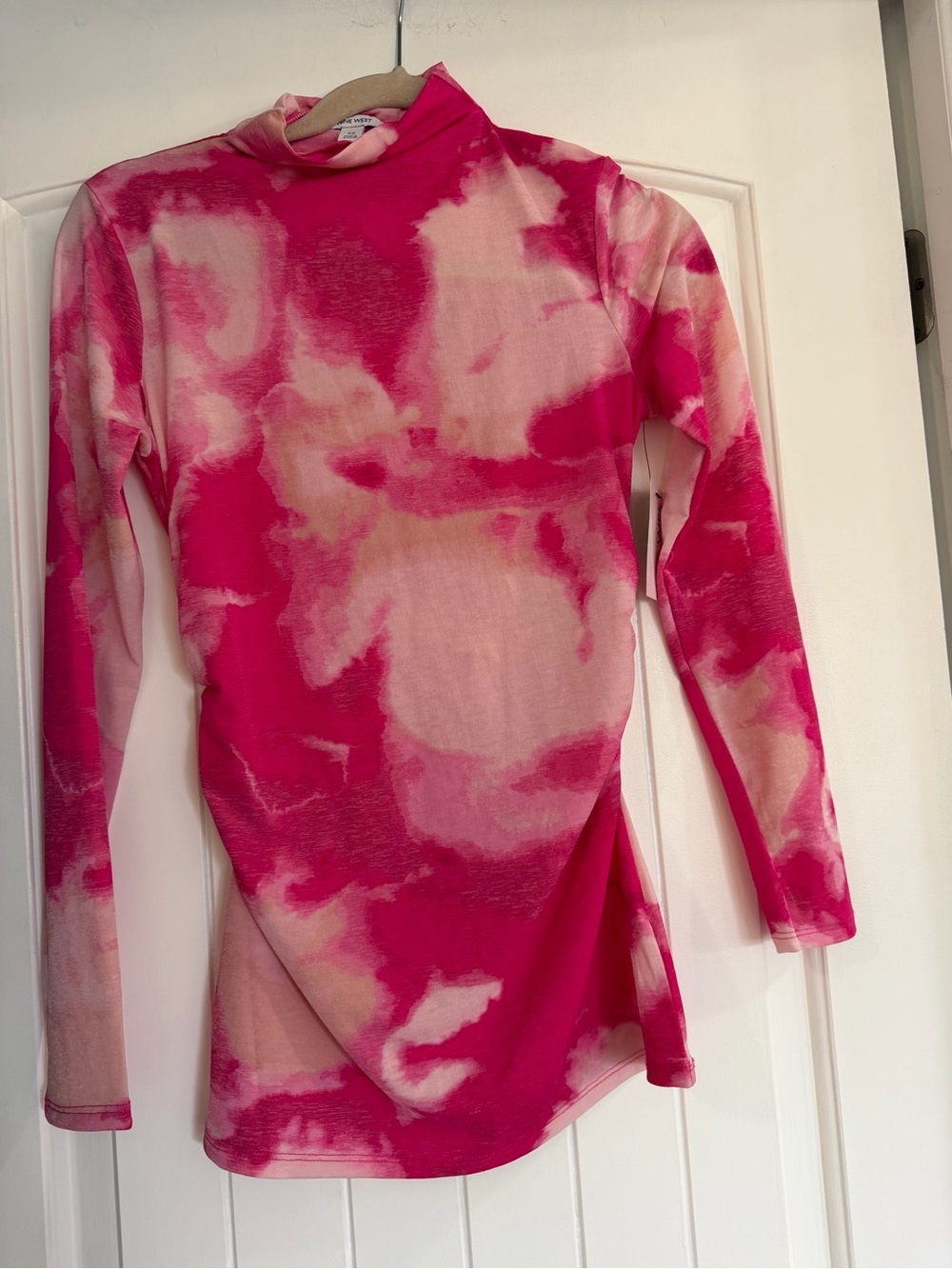 Nine West Pink Tie-Dye Mock Neck Long Sleeve Top